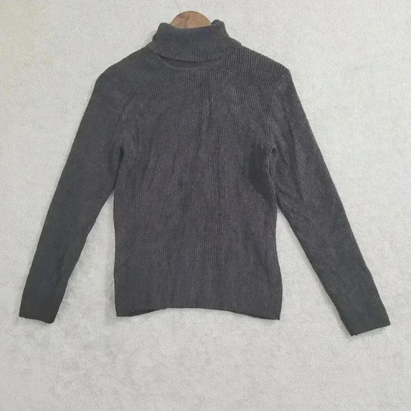 Talbots Womens Black Ribbed Turtleneck Sweater M Fleece Based Layer  4PT - Picture 1 of 7
